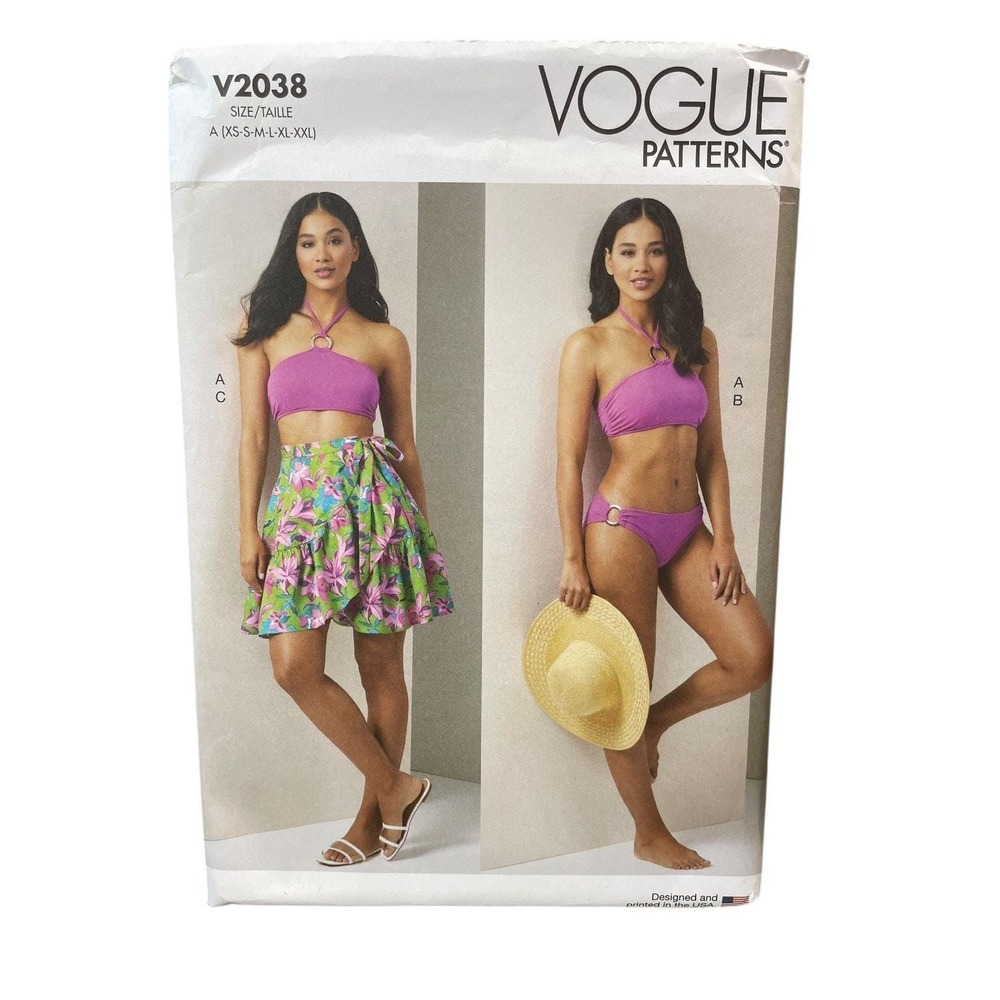 VOGUE V2038 Bikini Swimsuit Sarong A (XS-XXL) Easy Misses' Pattern